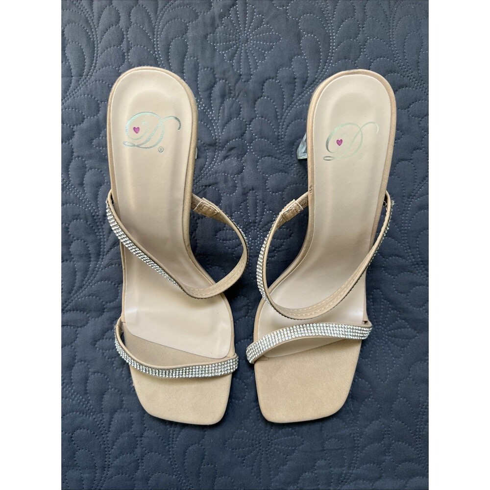 D❤️ Facing-S Nude NBPU Faux Suede & Diamanté Strappy Sandal SZ 9M Bling Chic